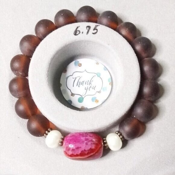 Big Bold & Chunky Stretch Bracelet - Multi Colored Agate + Recycled Glass Beads - Picture 6 of 9